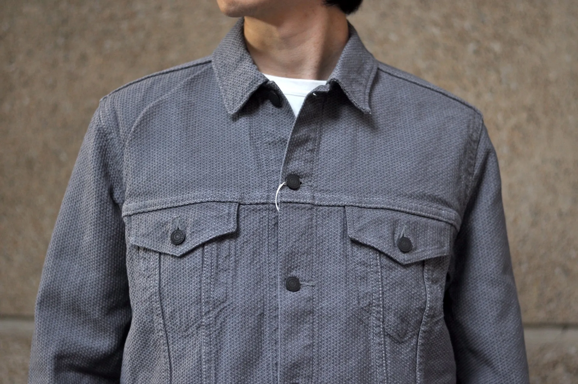 Pure Blue Japan 12.5oz "Double-Warps" Sashiko Type 3 Jacket (Heather Grey X Black)