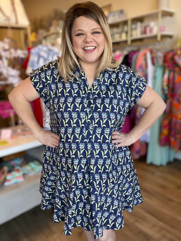 "A Bushel and a Peck" Curvy Navy Drop Waist Dress