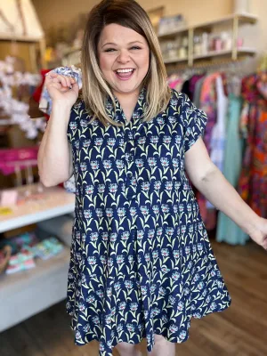 "A Bushel and a Peck" Curvy Navy Drop Waist Dress