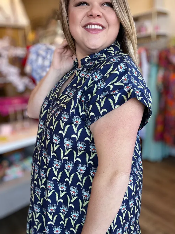 "A Bushel and a Peck" Curvy Navy Drop Waist Dress