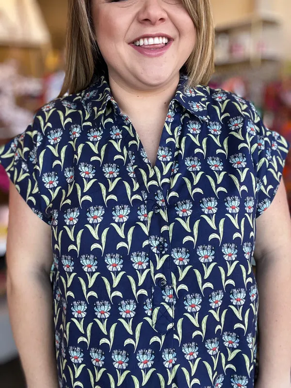 "A Bushel and a Peck" Curvy Navy Drop Waist Dress