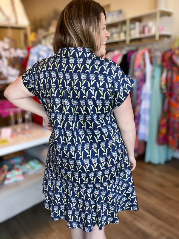 "A Bushel and a Peck" Curvy Navy Drop Waist Dress