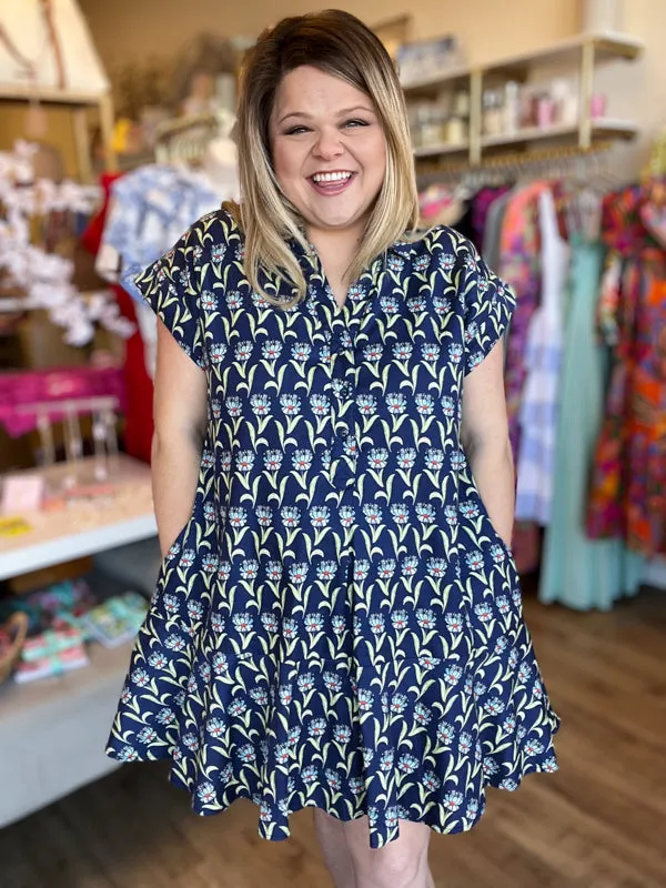 "A Bushel and a Peck" Curvy Navy Drop Waist Dress