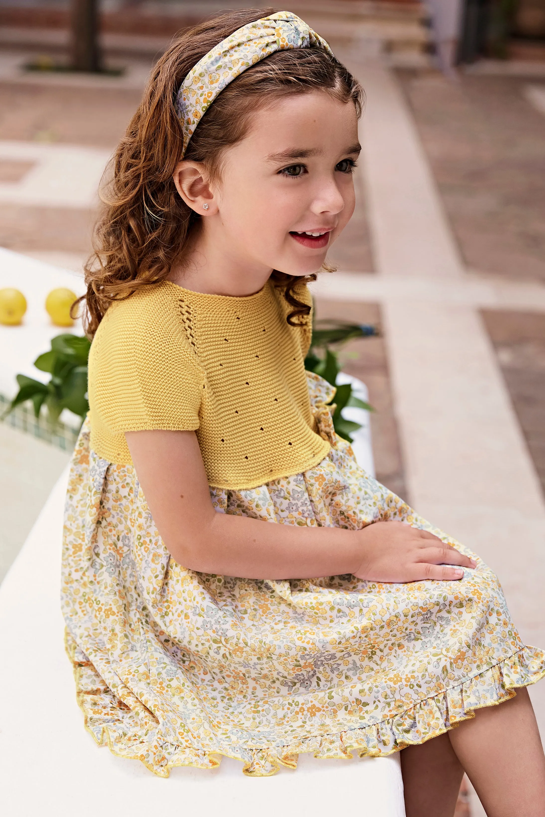 "Junie" Lemon Half Knit Floral Dress