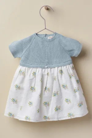 "Leonie" Soft Blue Half Knit Floral Dress