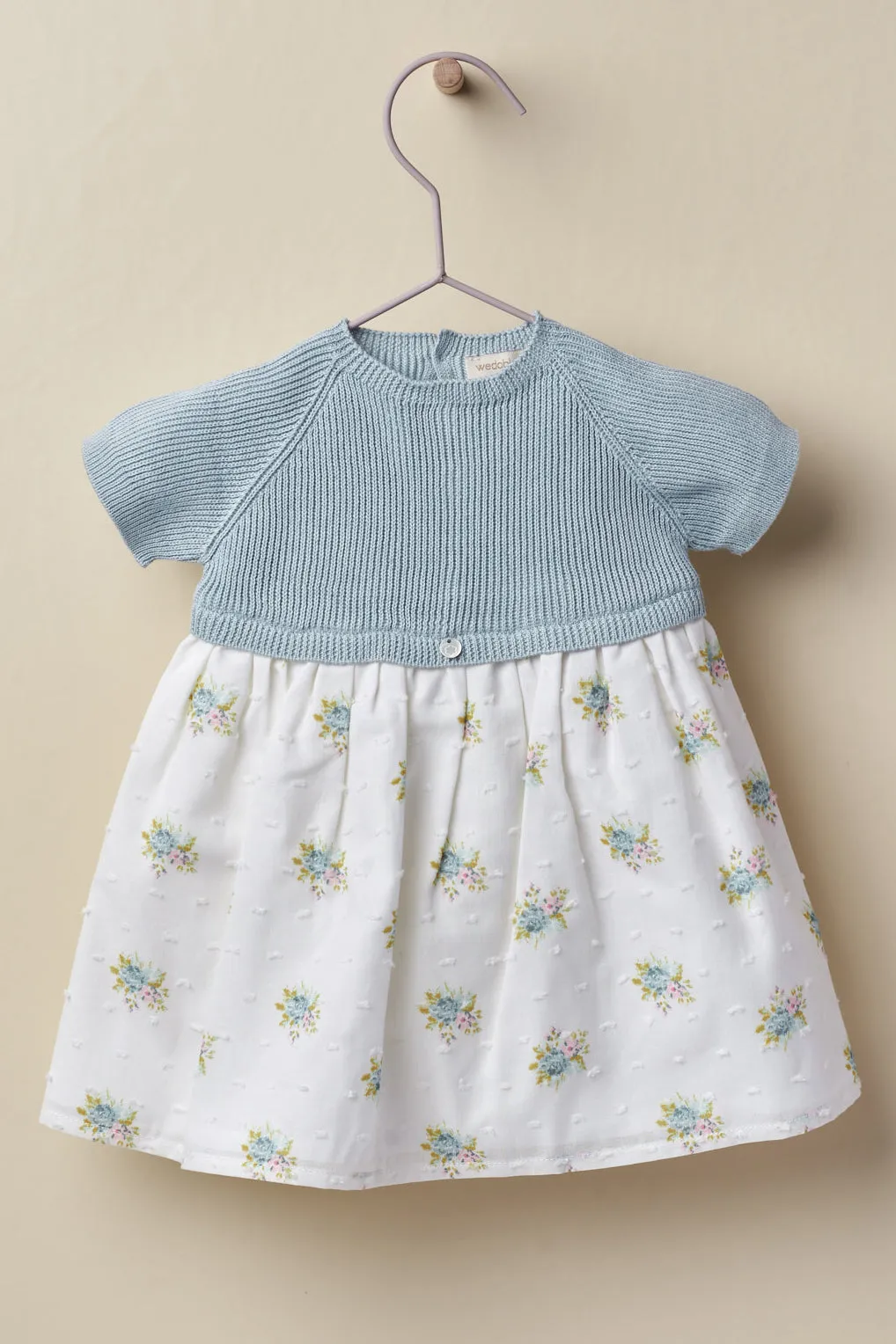 "Leonie" Soft Blue Half Knit Floral Dress