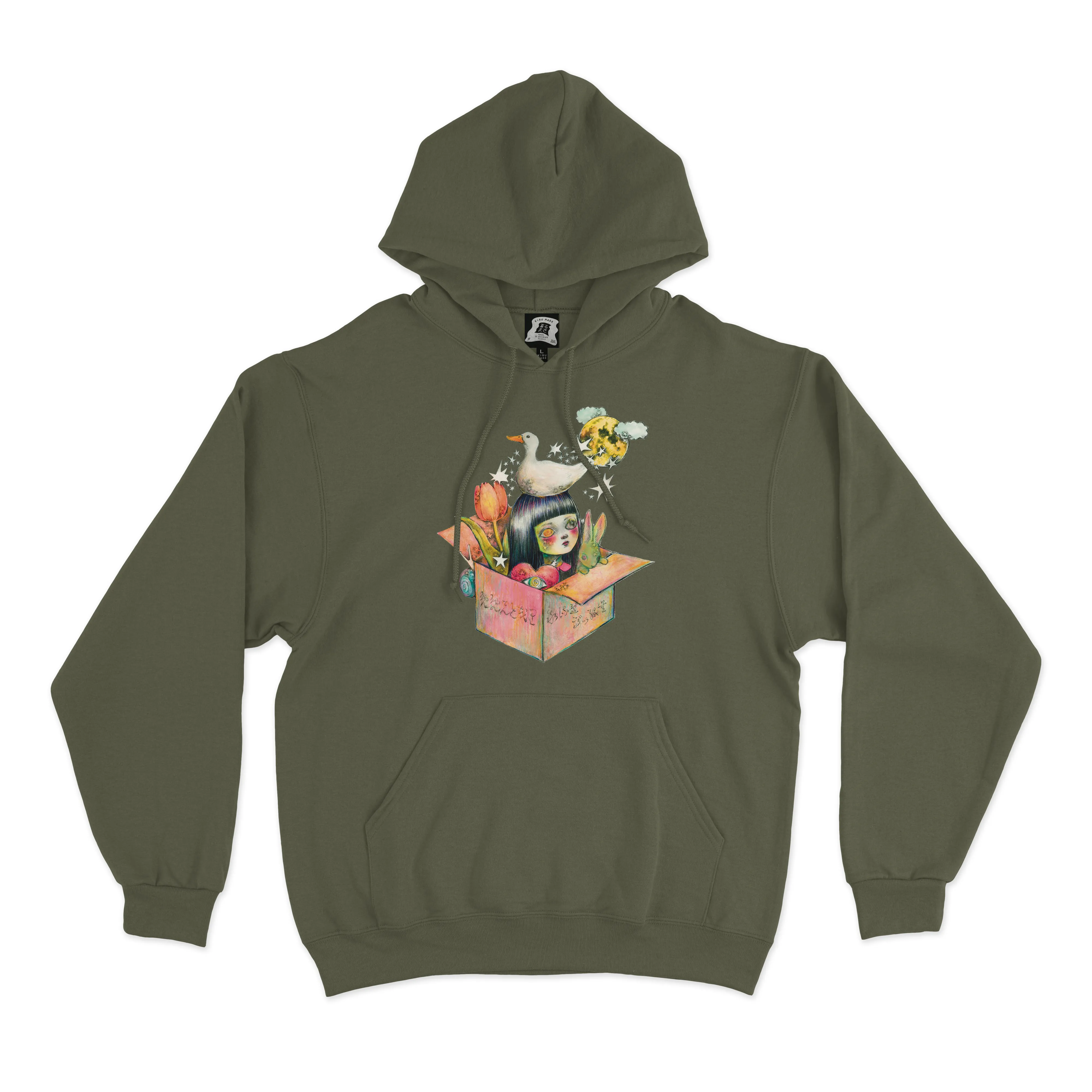 "みんないるよ" Fleece Hoodie Light Pink/ Beige/Khaki/Cobalt Blue
