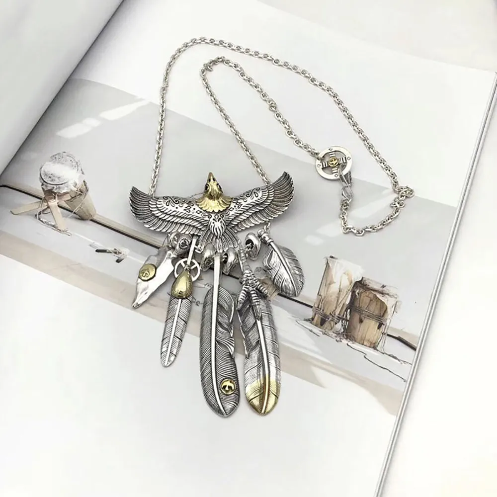 Real Solid 925 Sterling Silver Necklace Pendant Feather Tassel Animals Eagle Punk Hip Hop Jewelry 22"-30"