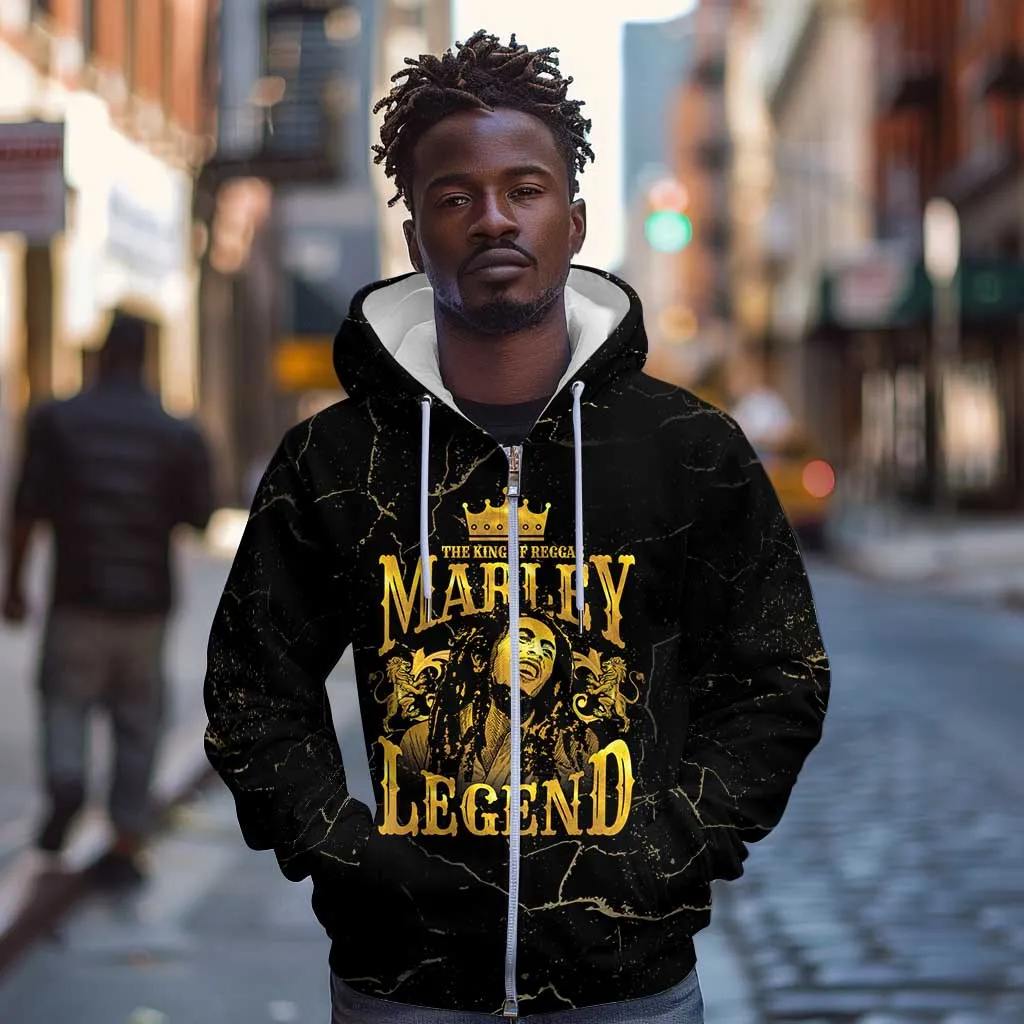 Reggae King Marley Zip Hoodie Gold Lion LT05