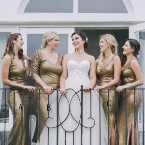 Regular Straps Deep V-Neck A-Line Long Chiffon Bridesmaid Dress, Sexy Side Slit Bridesmaid Dress, TYP0480