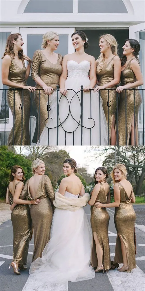 Regular Straps Deep V-Neck A-Line Long Chiffon Bridesmaid Dress, Sexy Side Slit Bridesmaid Dress, TYP0480