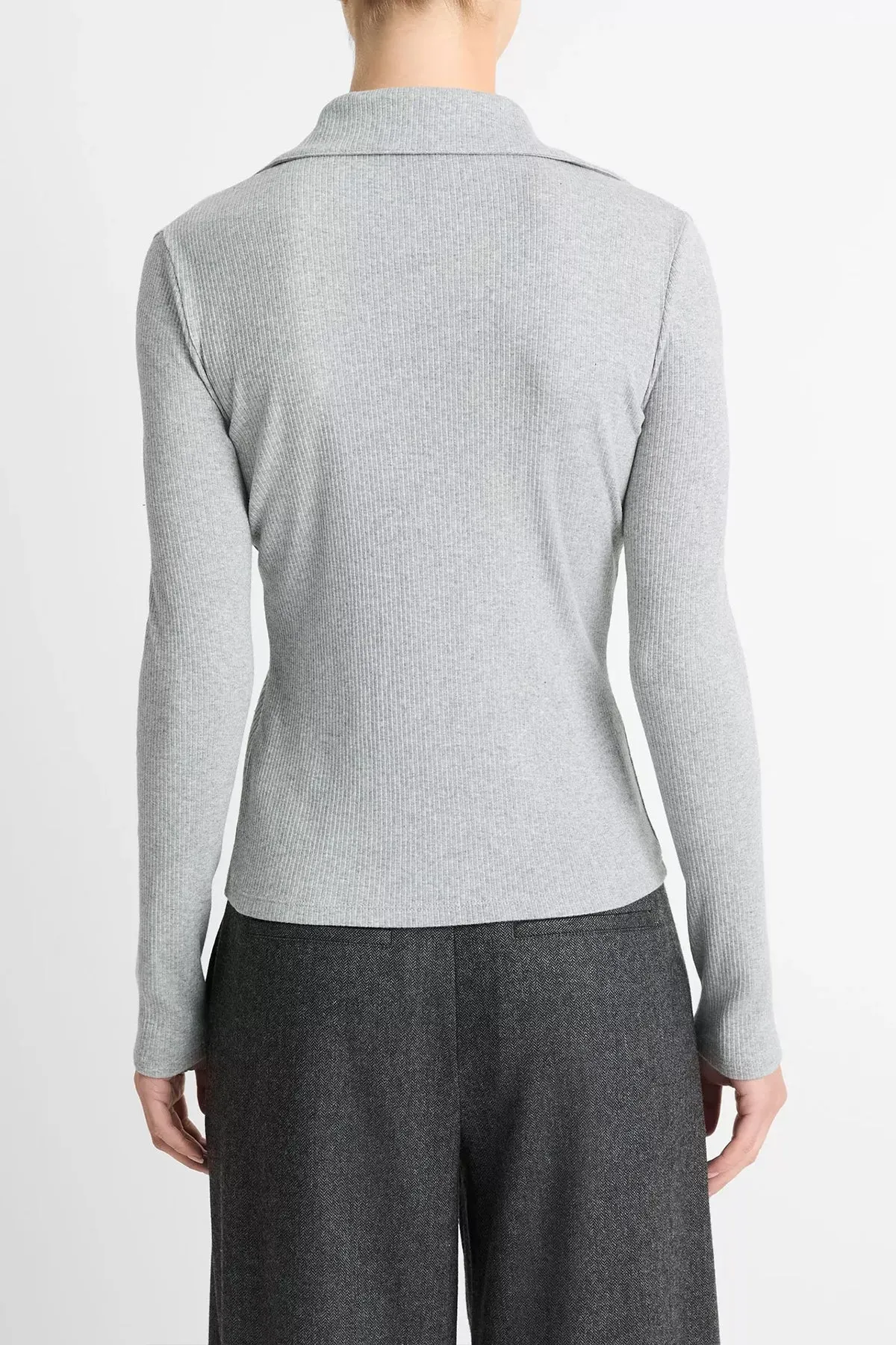 Ribbed Cotton Long-Sleeve Polo Shirt in Heather Mid Grey