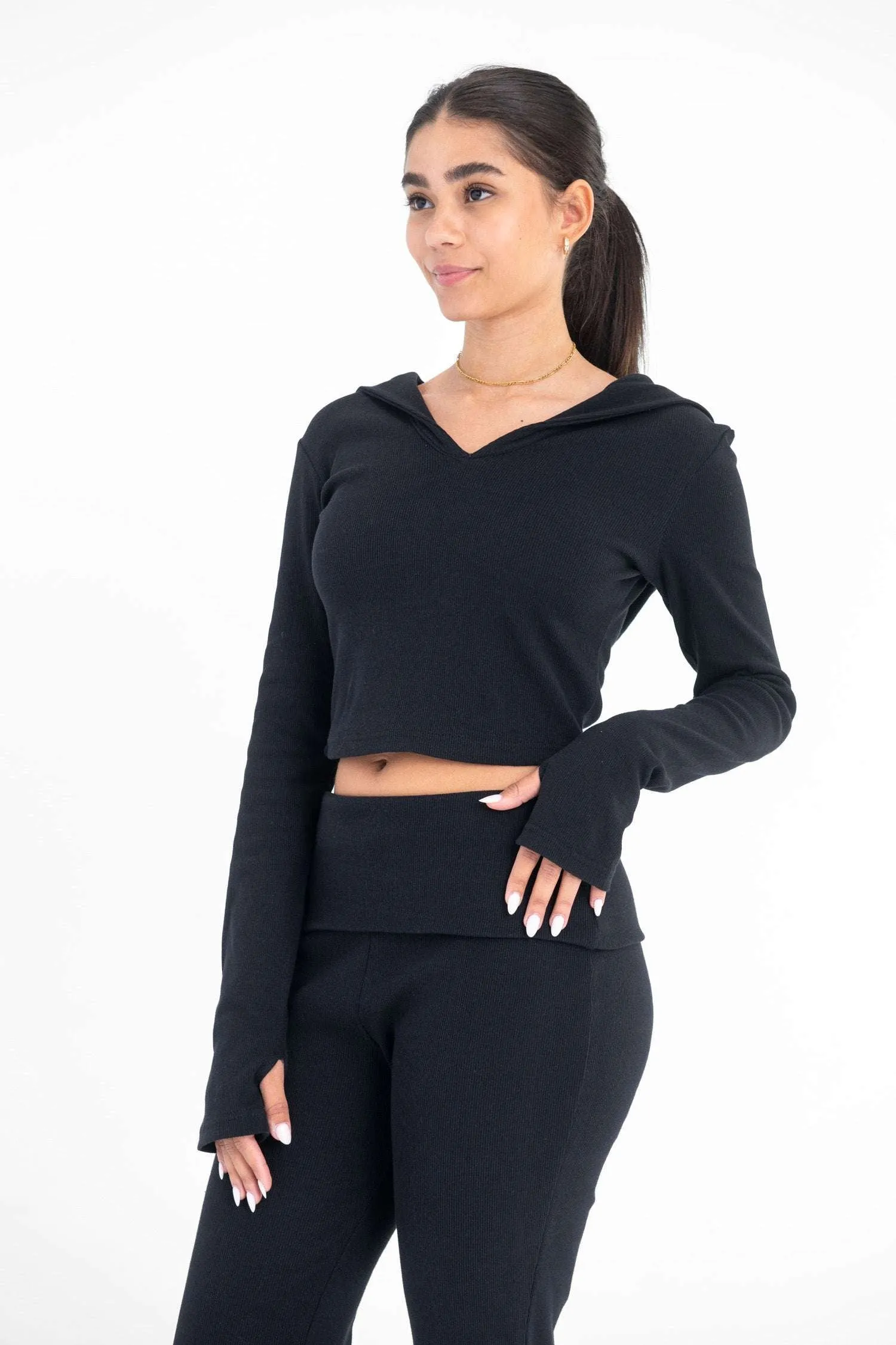Ribbed Cropped Cotton Hoodie - Virmo
