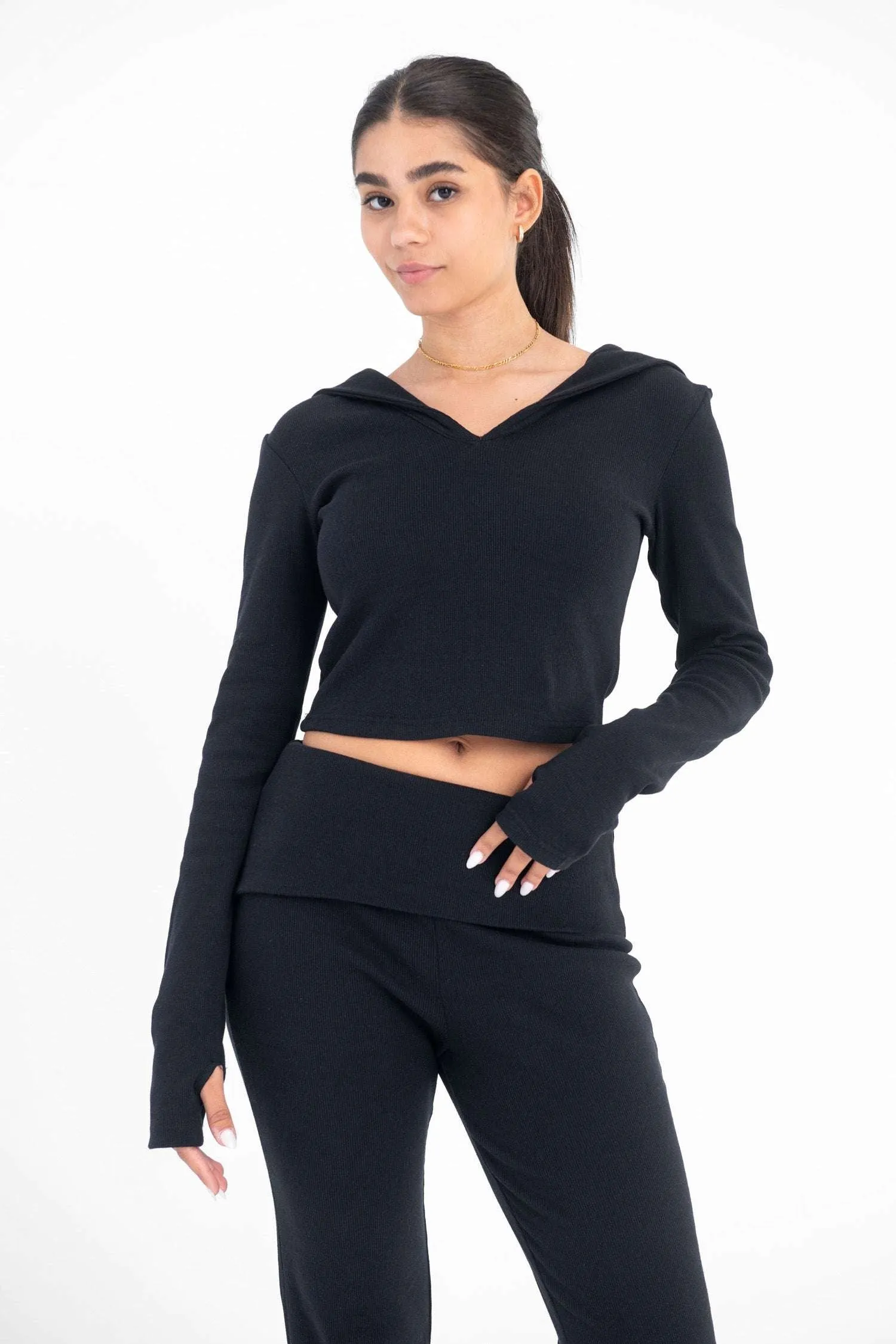 Ribbed Cropped Cotton Hoodie - Virmo