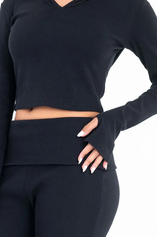 Ribbed Cropped Cotton Hoodie - Virmo