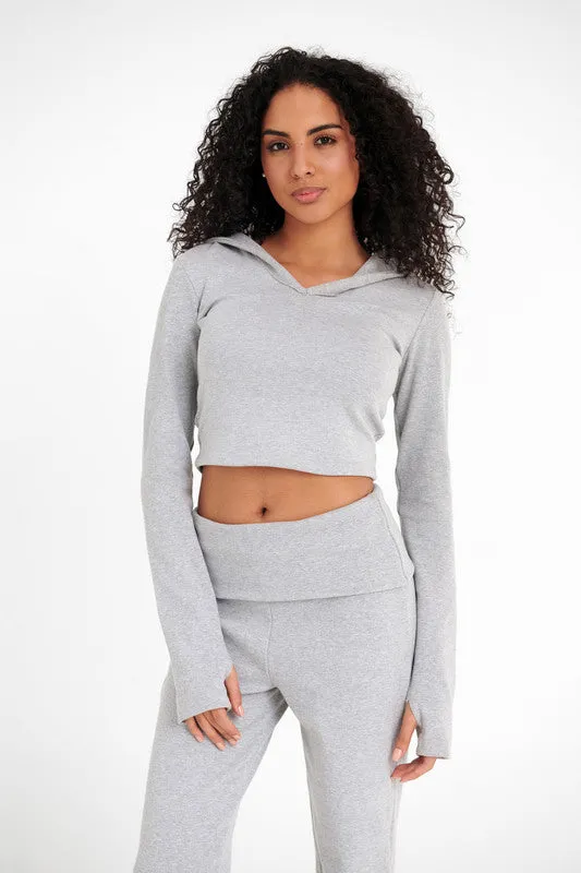 Ribbed Cropped Cotton Hoodie - Virmo