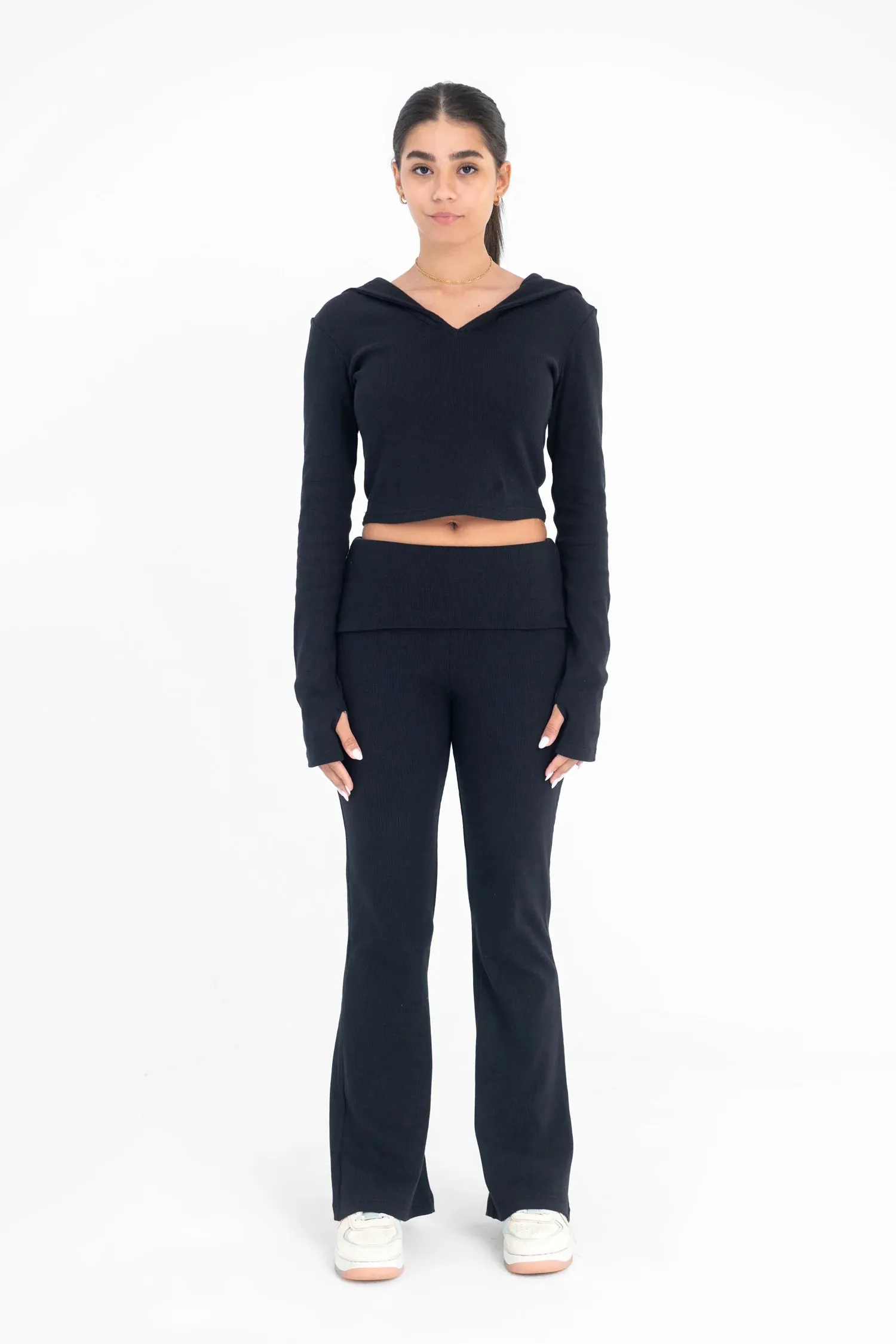 Ribbed Cropped Cotton Hoodie - Virmo