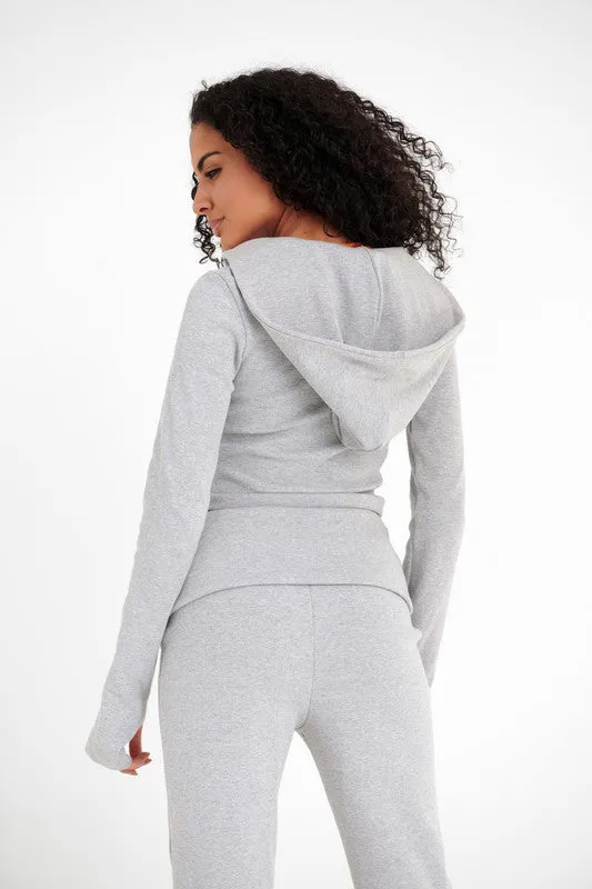 Ribbed Cropped Cotton Hoodie - Virmo