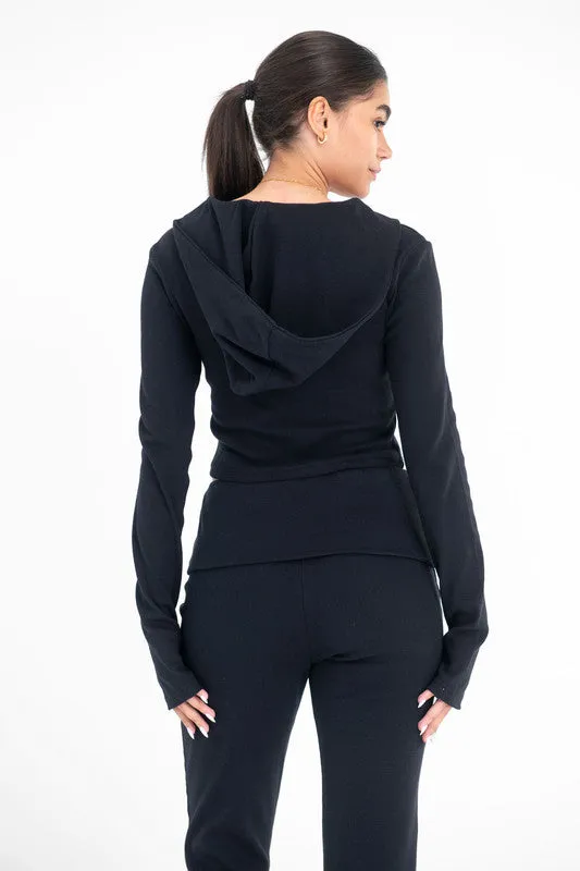 Ribbed Cropped Cotton Hoodie - Virmo