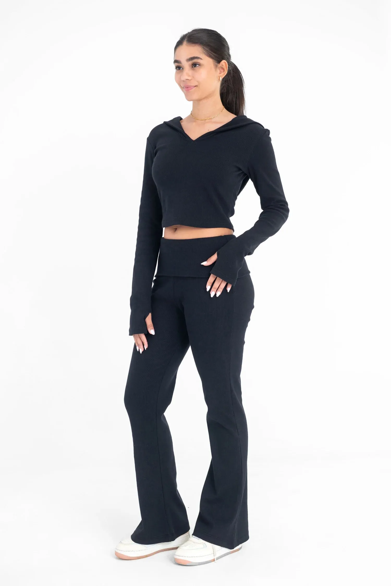 Ribbed Cropped Cotton Hoodie - Virmo