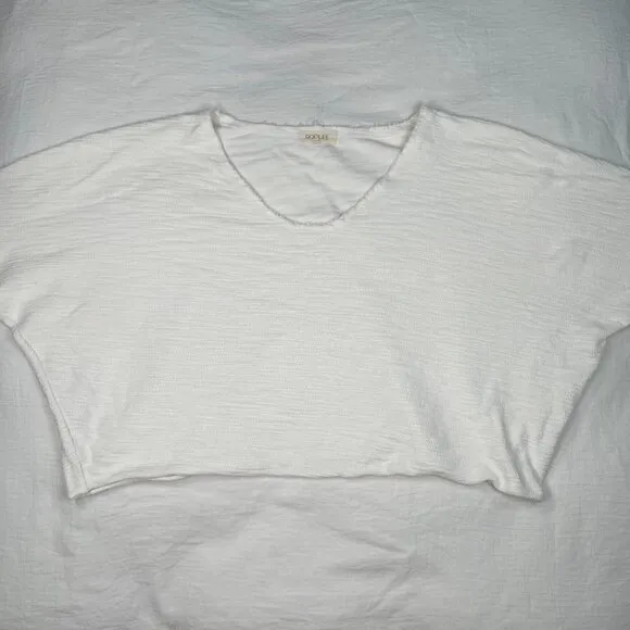 Roolee White Textured 100% Cotton Pullover Boxy Loose Fit Sweater Women's Medium