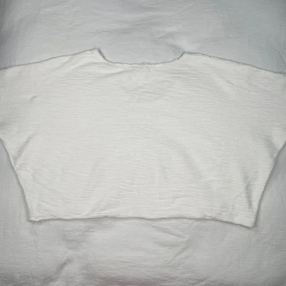 Roolee White Textured 100% Cotton Pullover Boxy Loose Fit Sweater Women's Medium