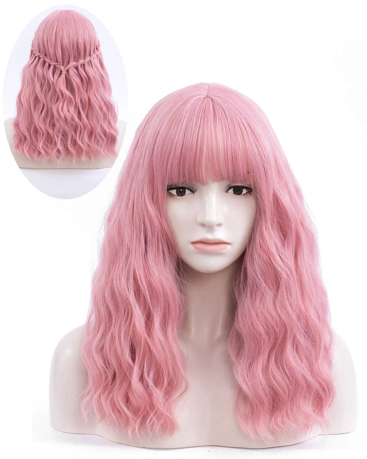 Rose Pink Shoulder Length 14" Full Synthetic Top Quality Heat Resistant Fiber Human Hair Feel Wig