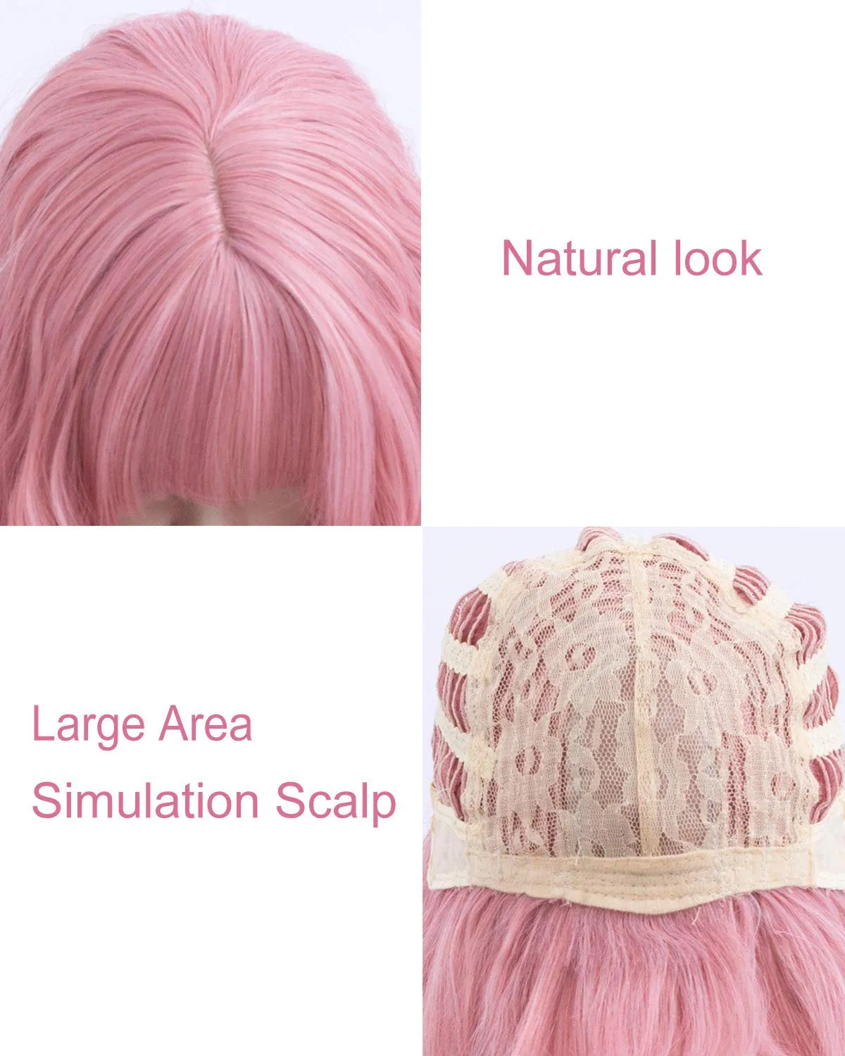 Rose Pink Shoulder Length 14" Full Synthetic Top Quality Heat Resistant Fiber Human Hair Feel Wig
