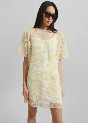 Rotate Flower Beads Boxy Dress - Egret Comb