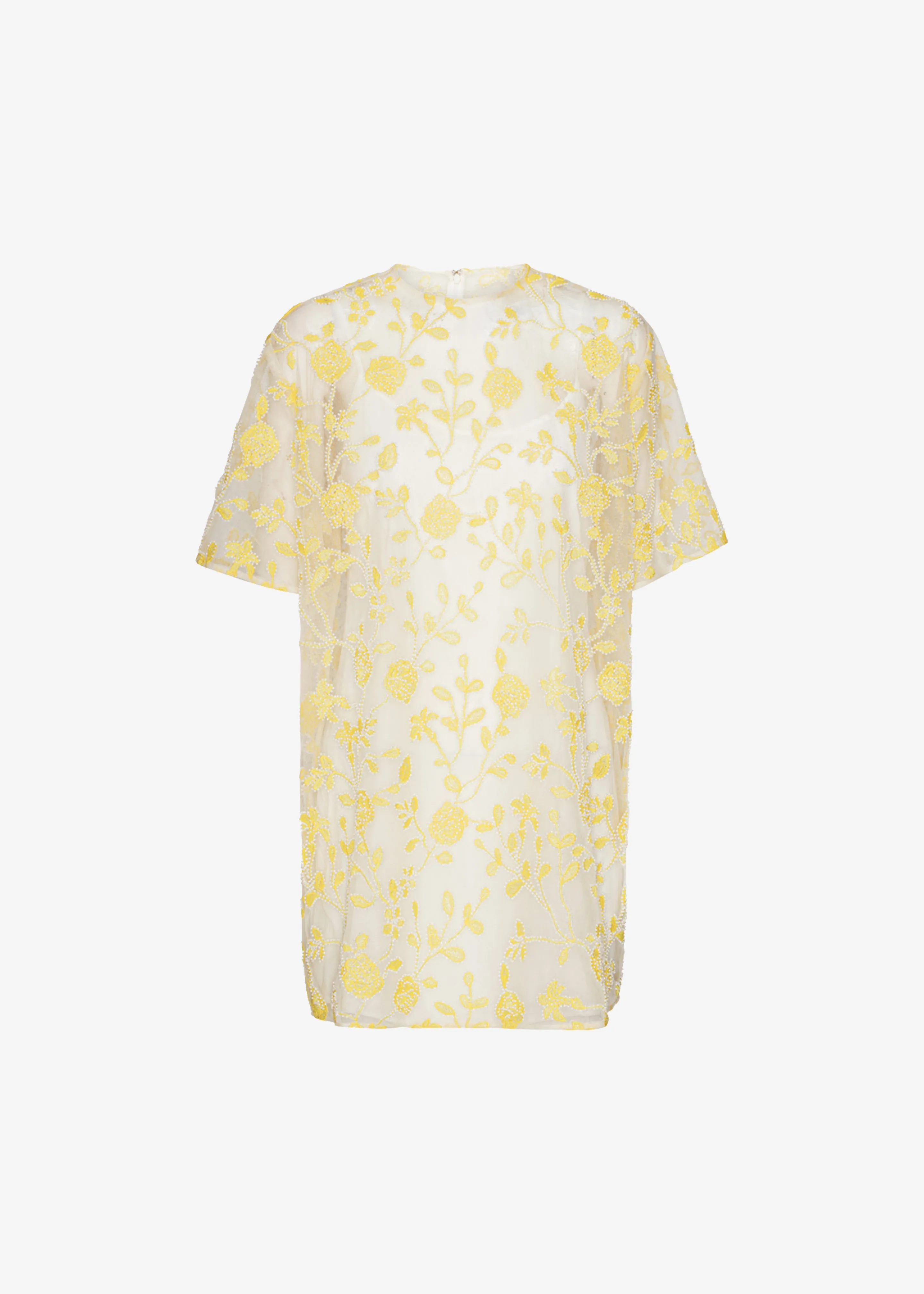 Rotate Flower Beads Boxy Dress - Egret Comb