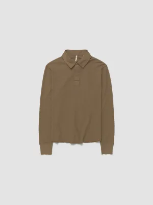 Rugby Waffle Long Sleeve T-Shirt in Khaki