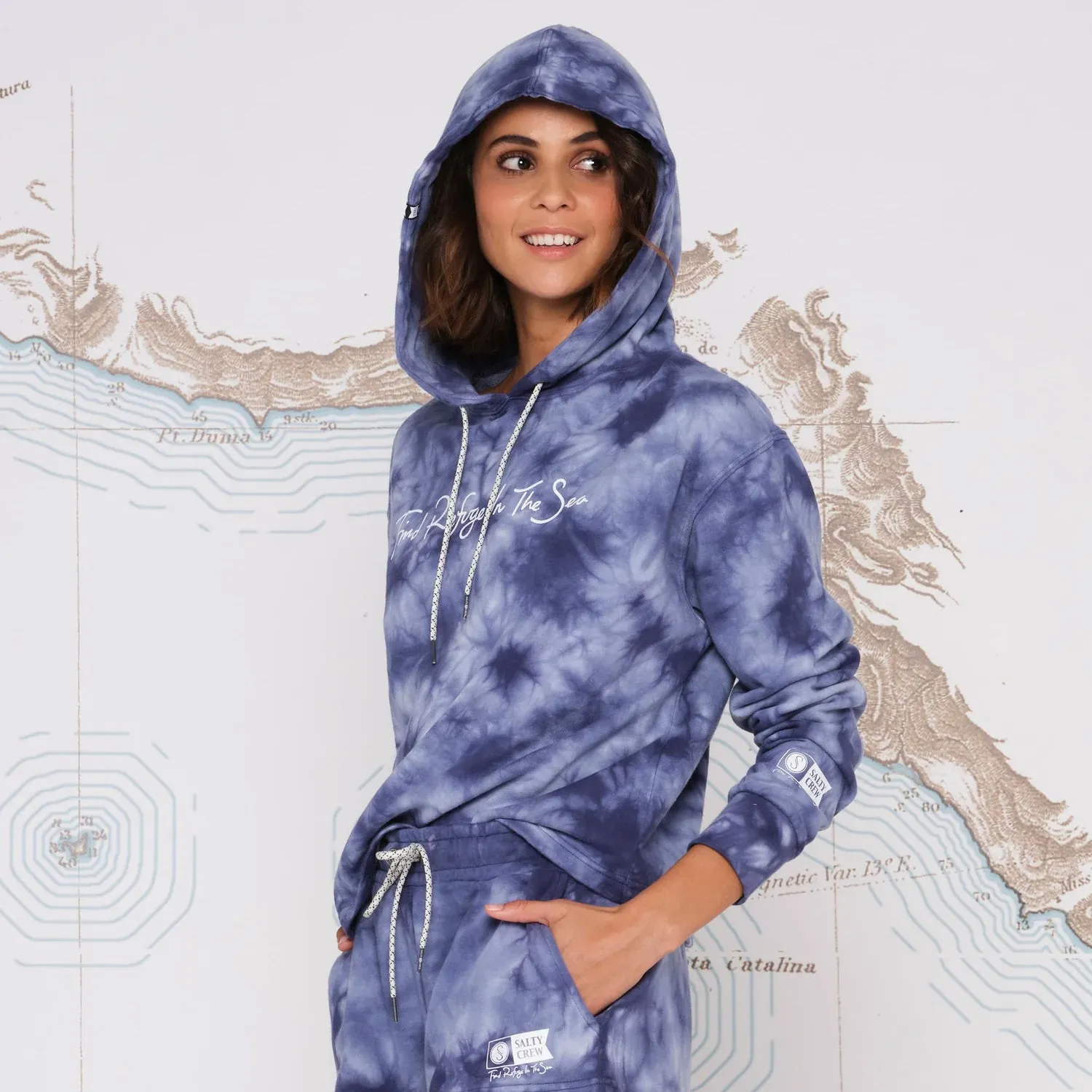 Salty Crew Sand Set Crop Hoody - Navy Tie Dye