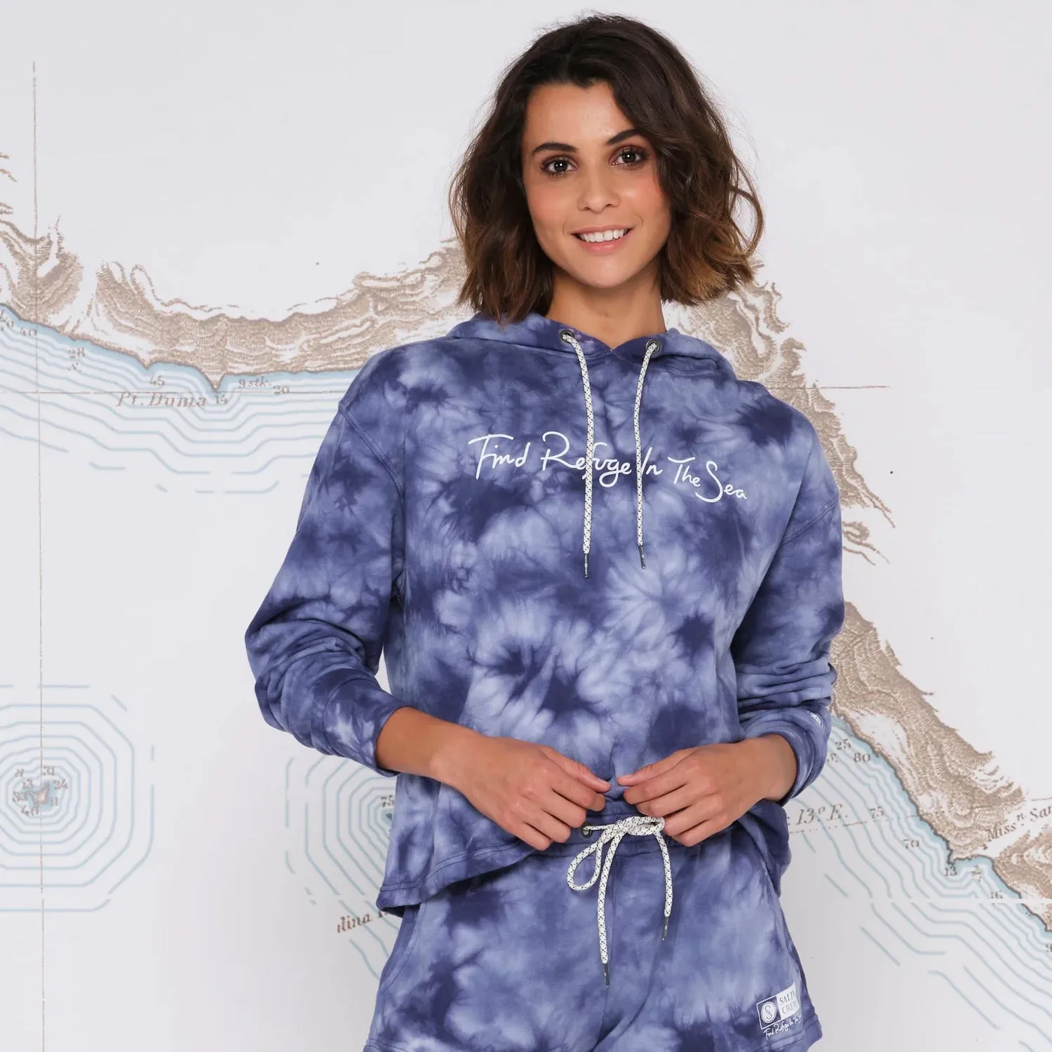 Salty Crew Sand Set Crop Hoody - Navy Tie Dye