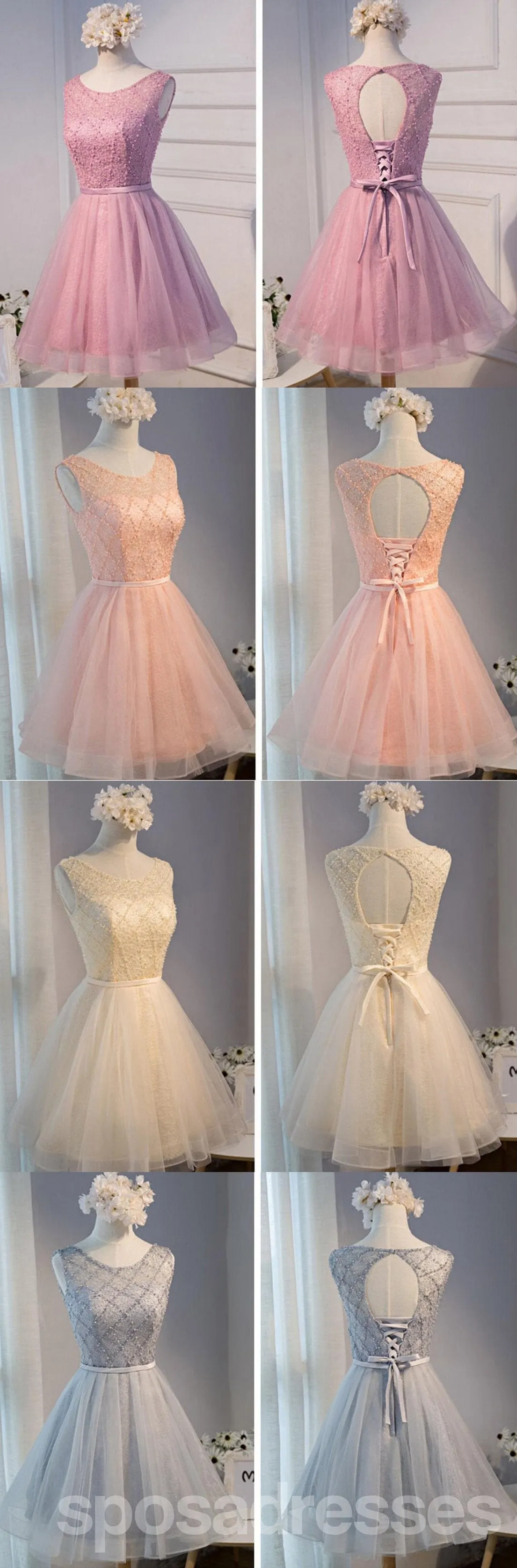 Scoop Neckline Ivory Lace Beaded Homecoming Prom Dresses, Affordable Short Party Prom Dresses, Perfect Homecoming Dresses, CM295