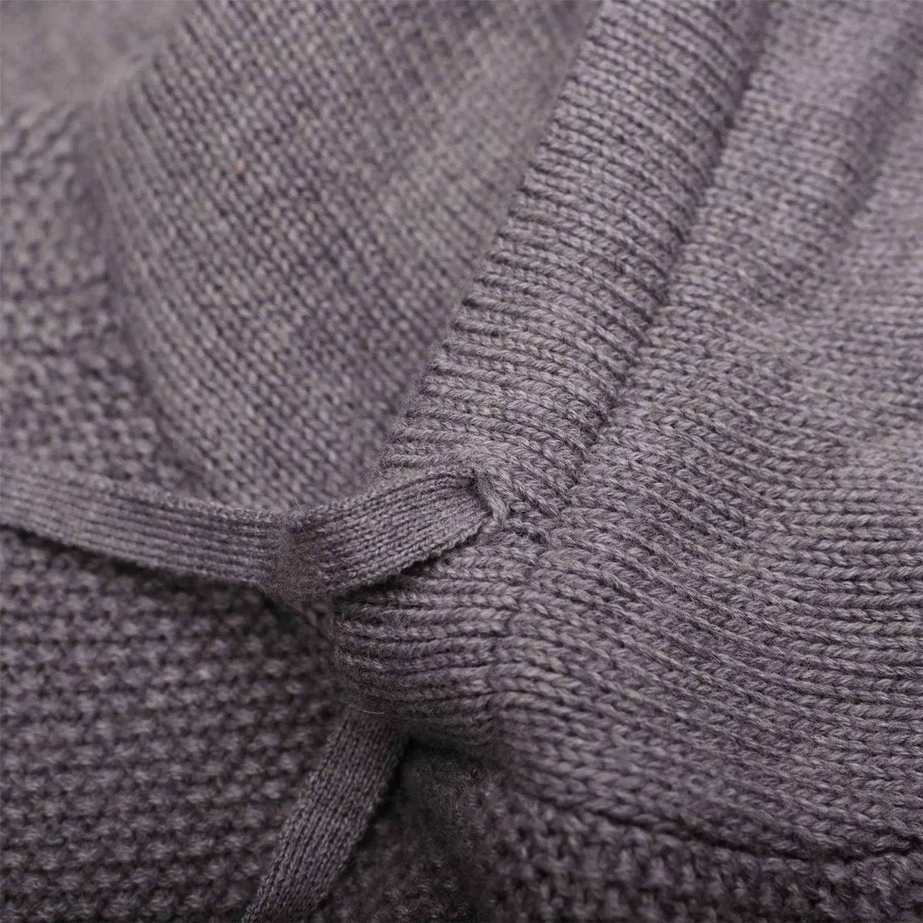 Seed Stitch Knitted Hoodie Mid Grey Marl