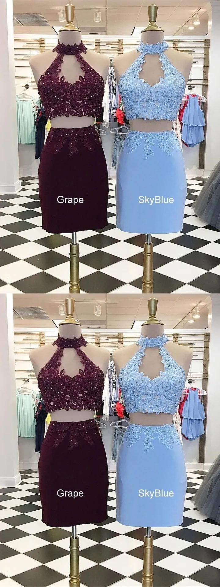 Sexy Halter Two Pieces Short Homecoming Dresses 2018, CM502