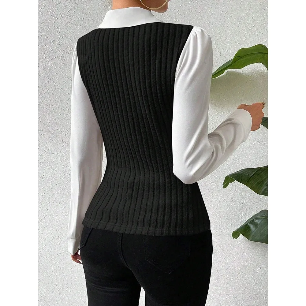 Shirt Long Sleeve V Neck Collar Slim Fit Blouses