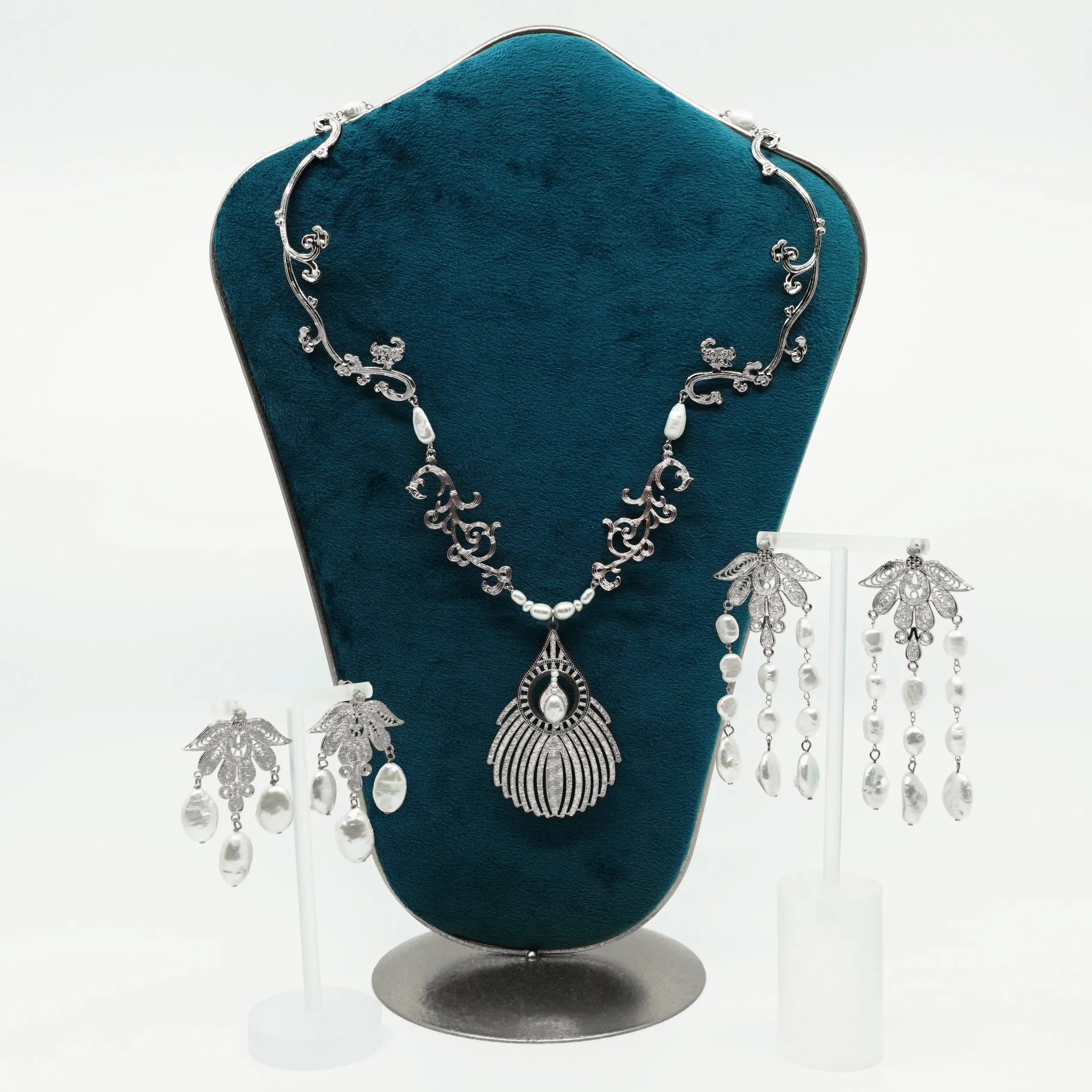 Silver Phoenix Feather Statement Necklace
