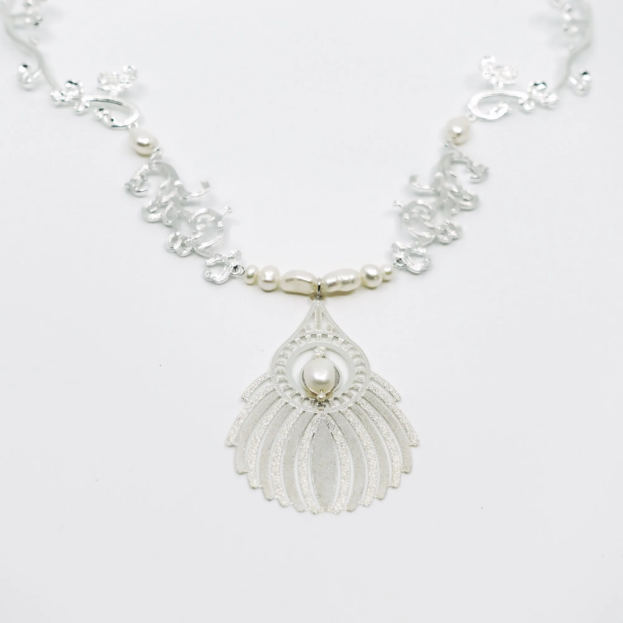 Silver Phoenix Feather Statement Necklace