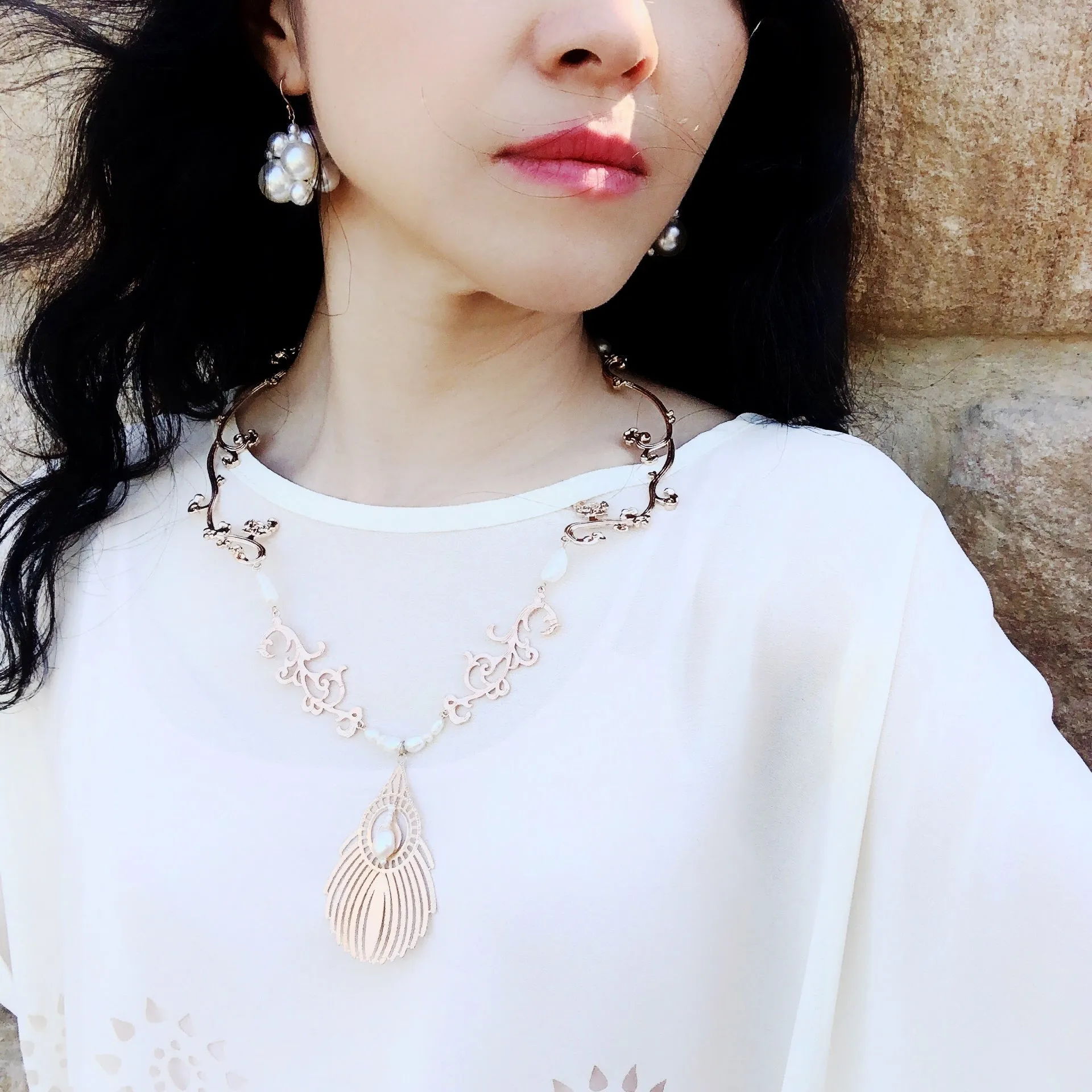 Silver Phoenix Feather Statement Necklace