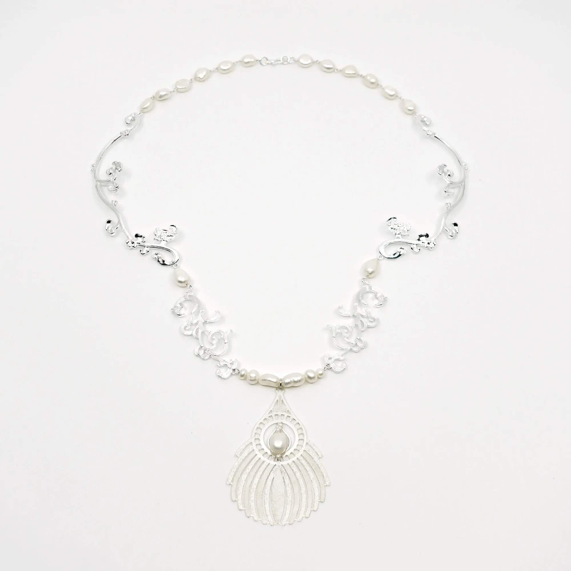 Silver Phoenix Feather Statement Necklace