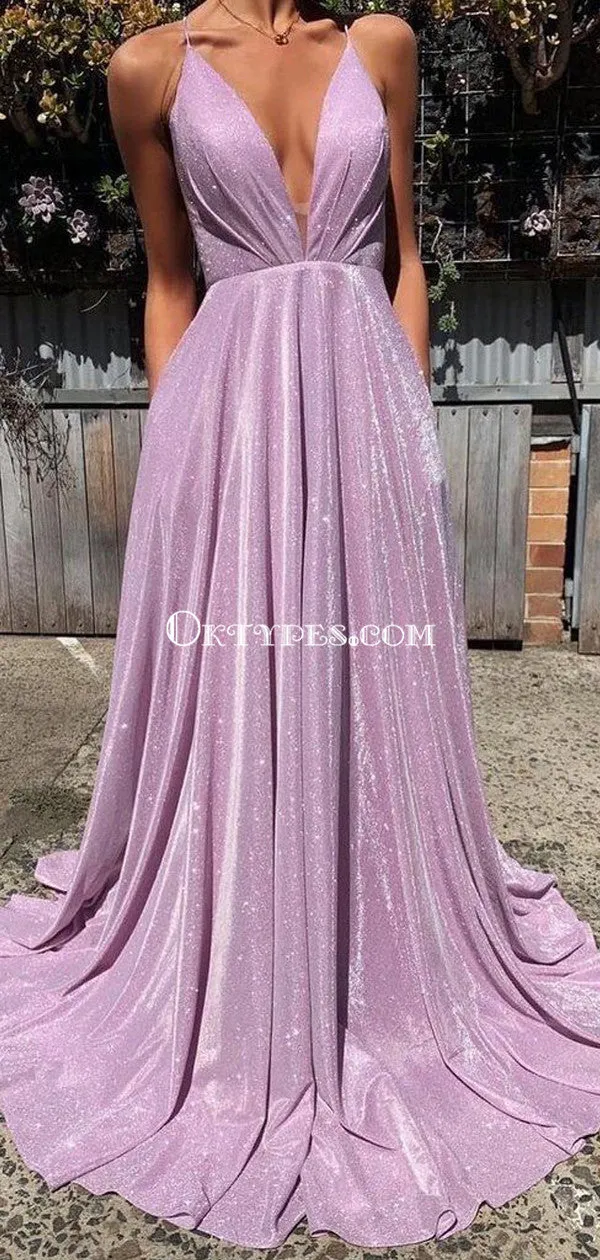 Simple Lilac Spaghetti Straps Cheap Long Evening Prom Dresses, Evening Party Prom Dresses, PDS0099
