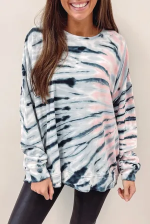 Sky Blue Tie-Dye Crewneck Shift Pullover Sweatshirt