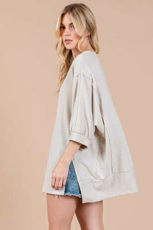 Solid Oversized Puff Sleeve Top