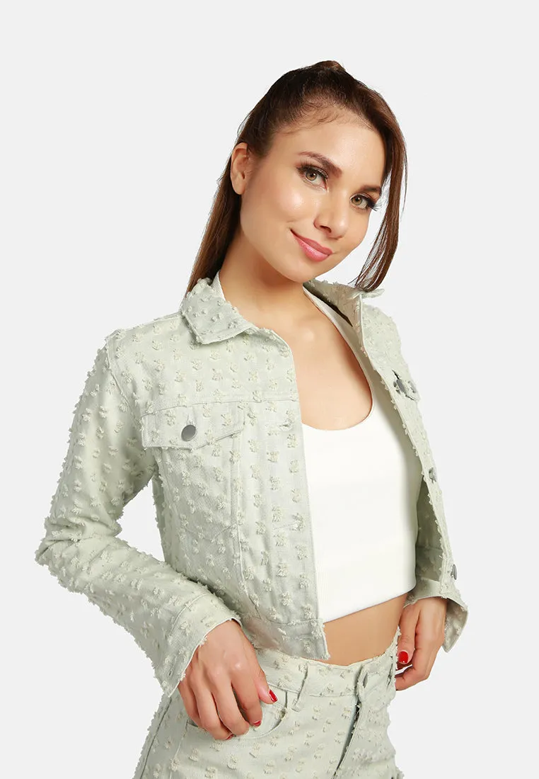 Solid Textured Dobby Crop Jacket