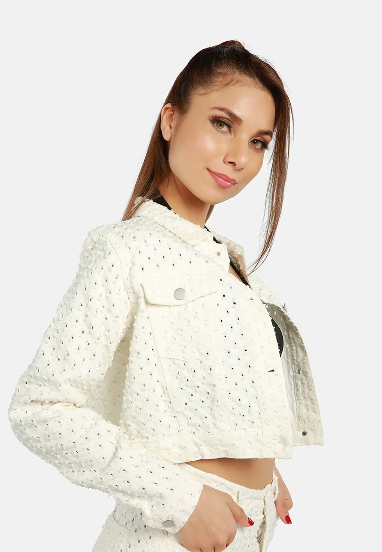 Solid Textured Dobby Crop Jacket