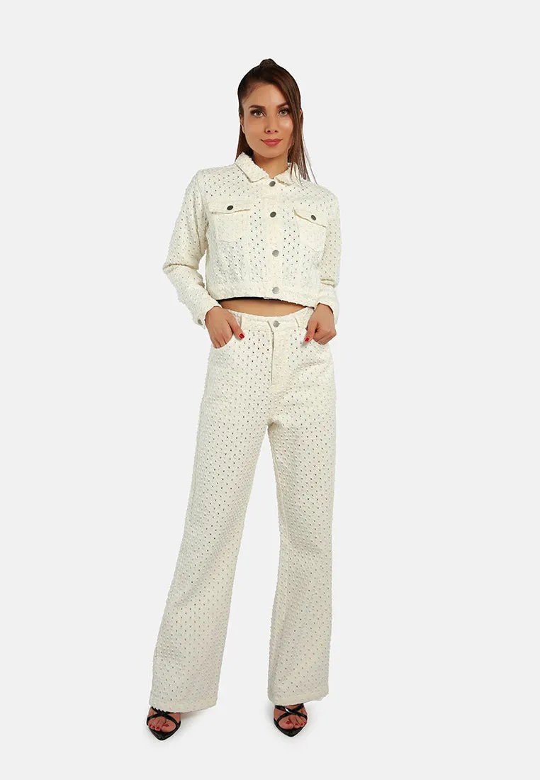 Solid Textured Dobby Crop Jacket