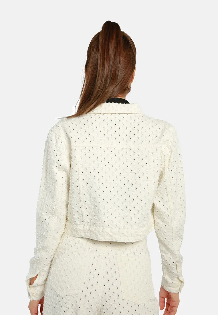 Solid Textured Dobby Crop Jacket