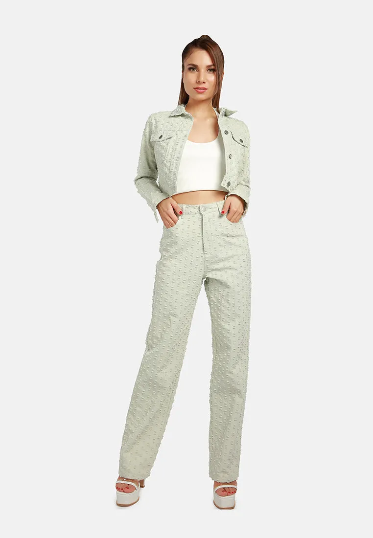 Solid Textured Dobby Crop Jacket