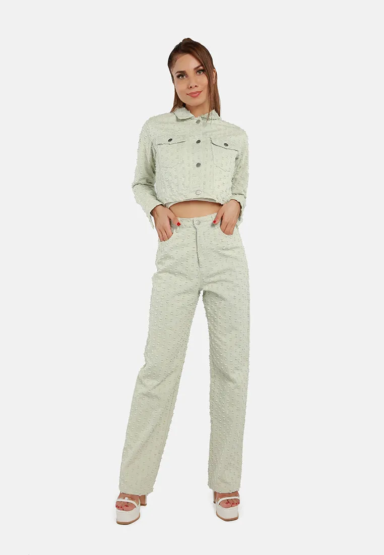 Solid Textured Dobby Crop Jacket